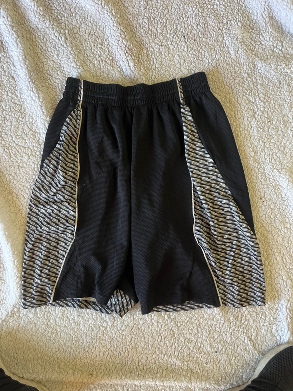 Amazon Men's Black Athletic Shorts with Gray Accent Panels